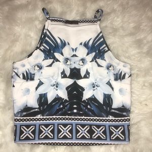 White and blue flower halter top